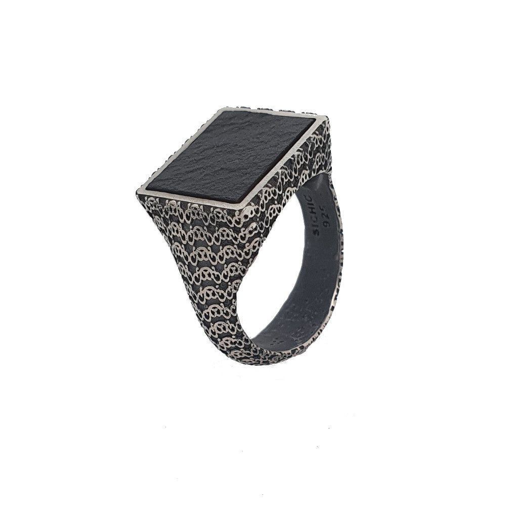 Anell Segell Uomo plata de primera llei i pissarra