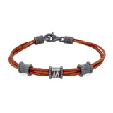 Pulsera Uomo de piel marrón y piezas de plata oxidada