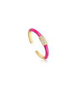 Anillo Ania Haie ajustable de plata bañada en oro con detalles rosa neón