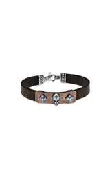 Pulsera Plata de Palo Skull con bronce plata y cuero