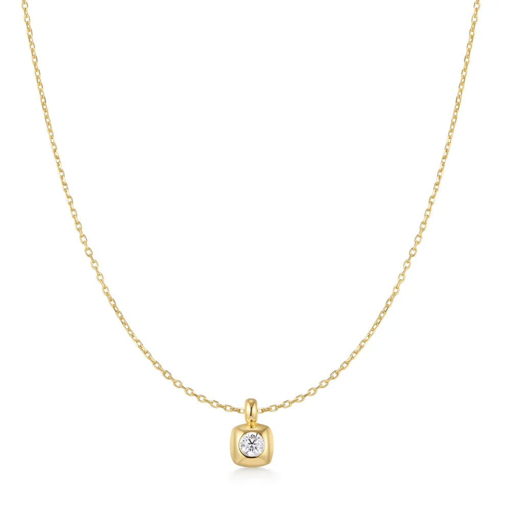 Collar solitari modern d'or amb encast bisellat