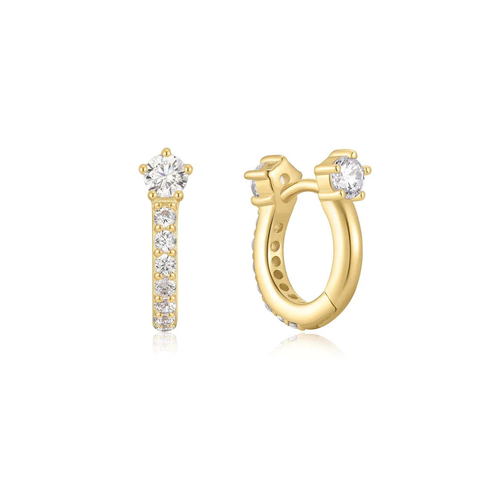 Arracades d'aro Huggie daurades brillants amb pavé