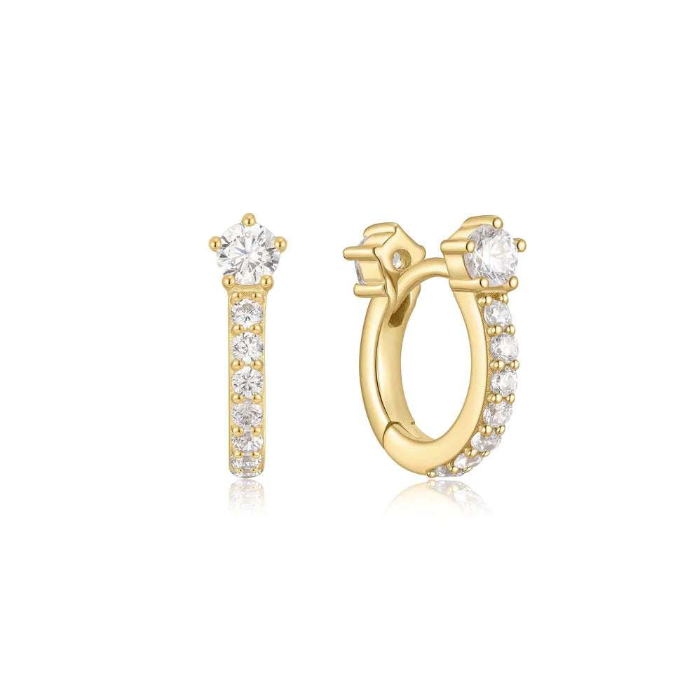 Arracades d'aro Huggie daurades brillants amb pavé