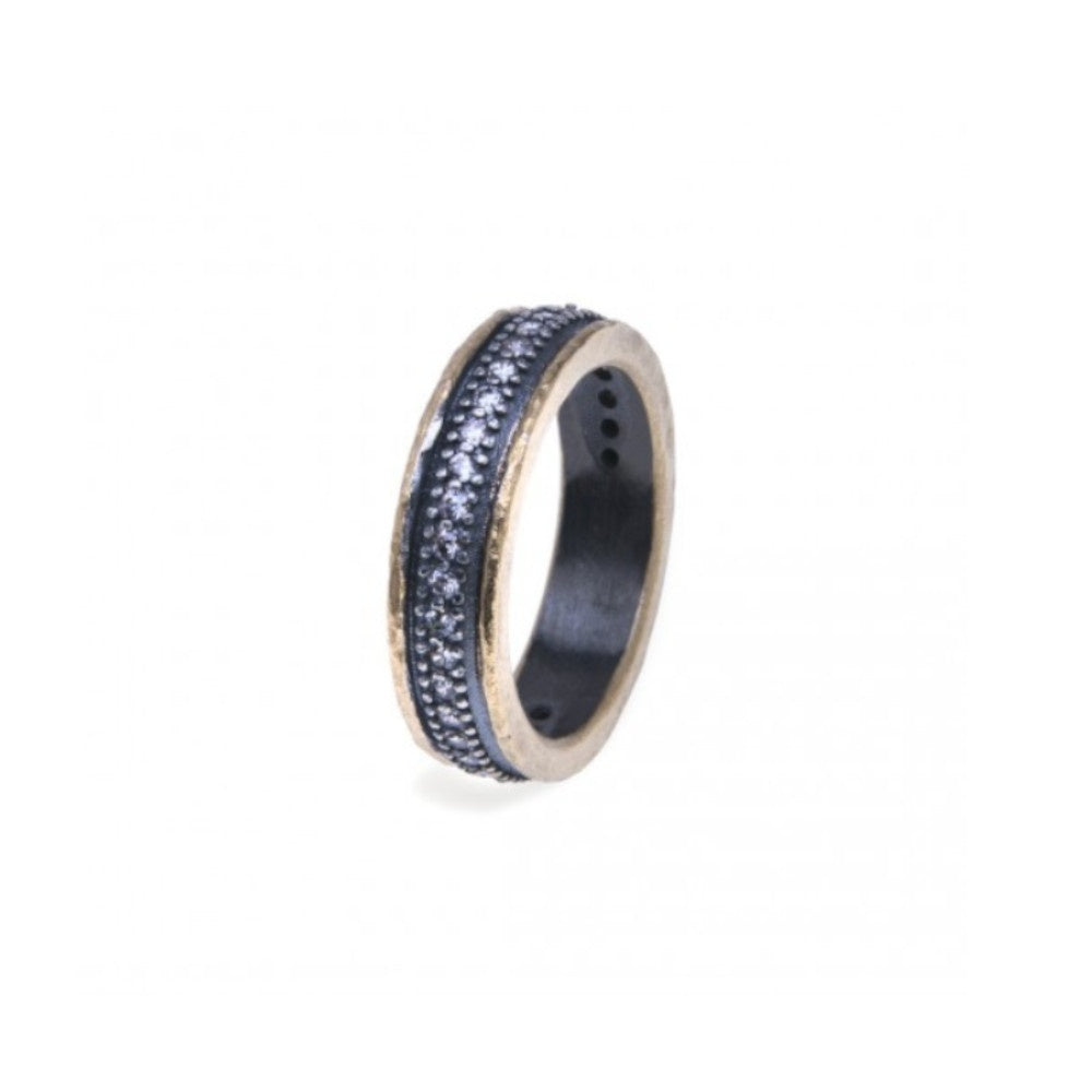 Anell Plata de Pal Woman de plata xapada or i circonites blanques
