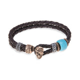 Pulsera Plata de Palo Skull de cuero trenzado