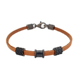 Pulsera Uomo en piel y piezas de plata oxidada