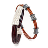 Pulsera Uomo de piel marrón y piezas de plata oxidada