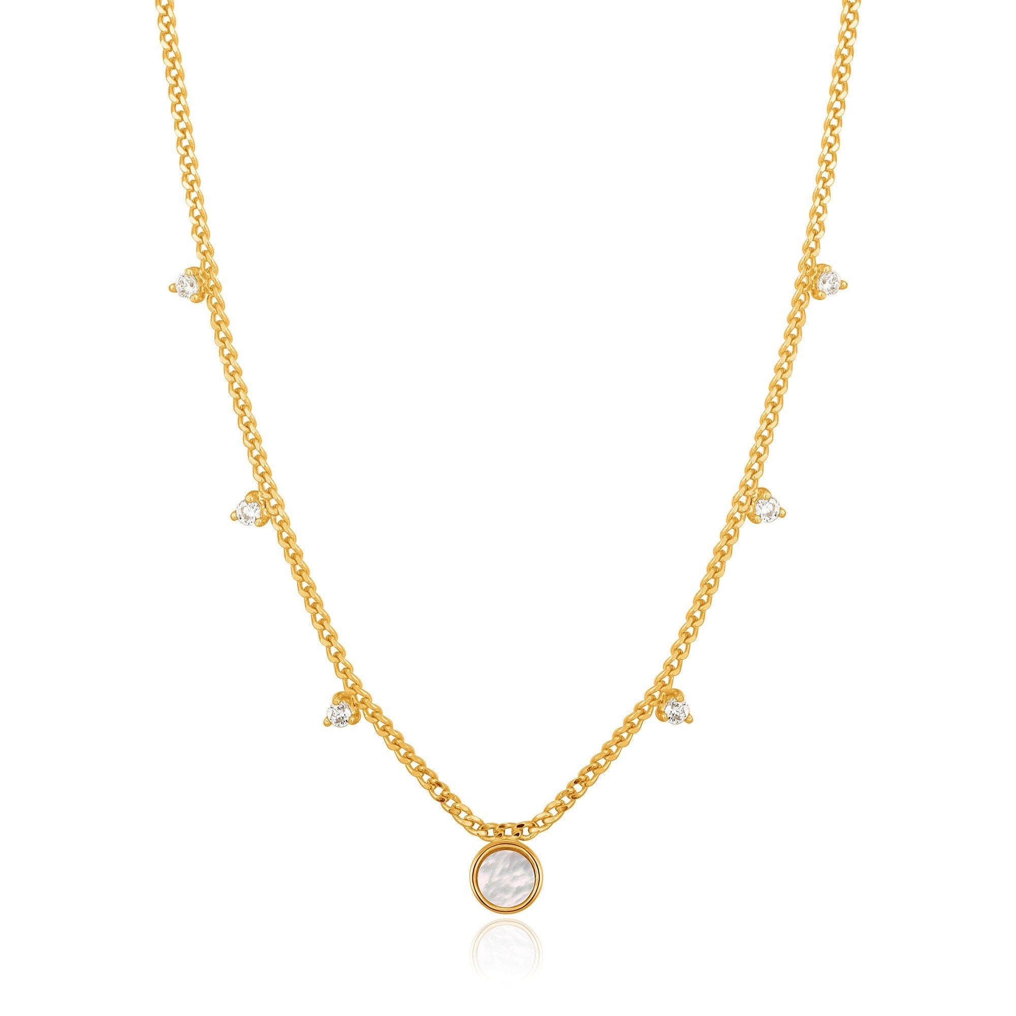 Collar Ania Haie de plata banyada en or amb disc de gota de nacre