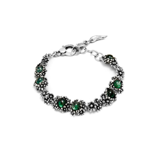 Pulsera Giovanni Raspini de plata con ágata verde y cuarzo Daisies Garden