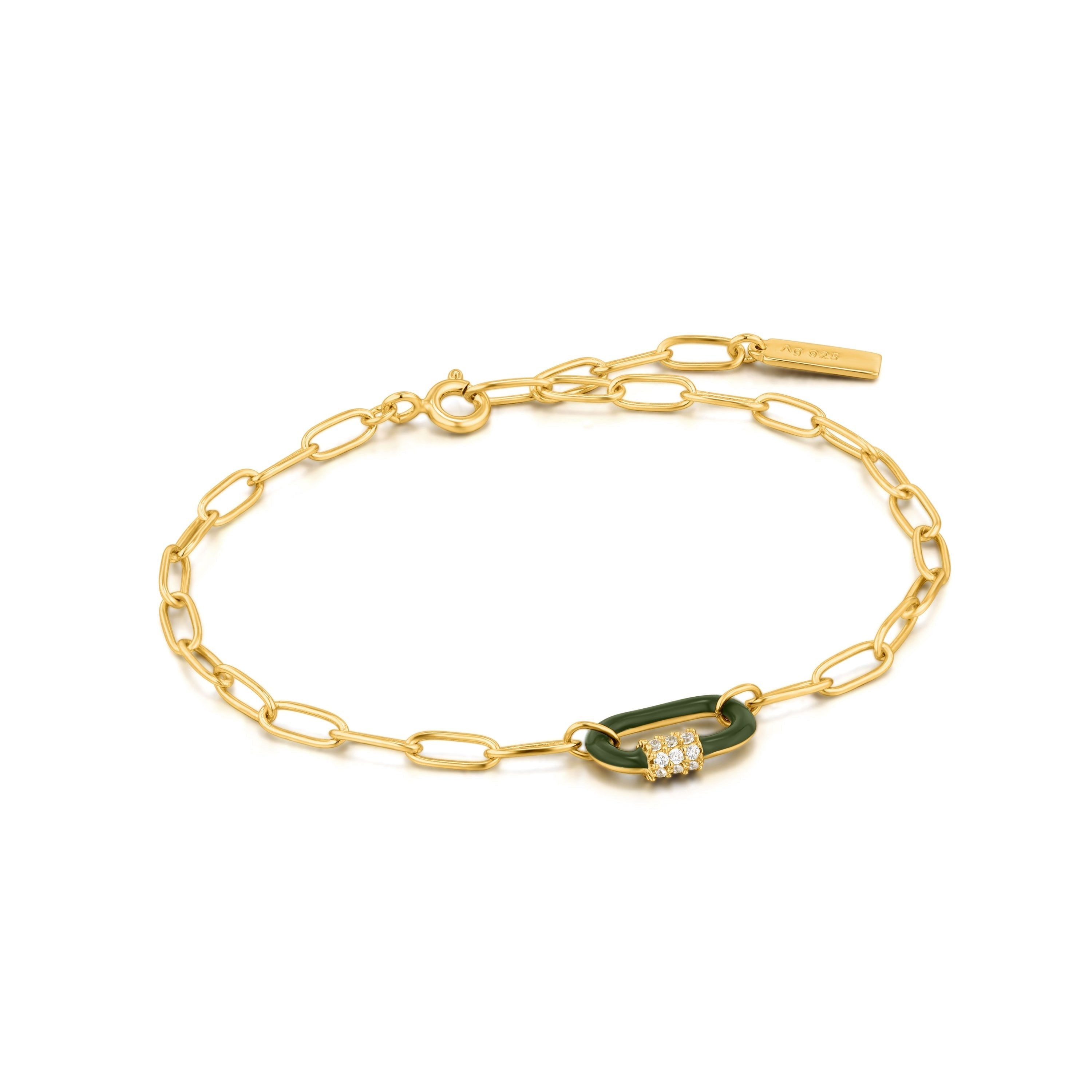 Pulsera Ania Haie de plata bañada oro con esmalte verde bosque