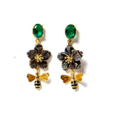 Pendientes de plata chapada en amarillo con flor y abeja